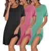 Ekouaer 3 Pack Nightgowns for Women Short Sleeve Sleepshirt Button Down Nightshirt Soft Pajamas Dress Casual Sleepwear(Black/Peach Red/Celadon Green)