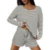 Ekouaer 3 Piece Waffle Knit Lounge Set for Women, Long Sleeve and Cami Top with Shorts Pajama Sets for All Seasons(Black/Beige)