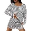 Ekouaer 3 Piece Waffle Knit Lounge Set for Women, Long Sleeve and Cami Top with Shorts Pajama Sets for All Seasons(Black/White)