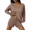 Ekouaer 3 Piece Waffle Knit Lounge Set for Women, Long Sleeve and Cami Top with Shorts Pajama Sets for All Seasons(Brown/Khaki)
