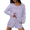 Ekouaer 3 Piece Waffle Knit Lounge Set for Women, Long Sleeve and Cami Top with Shorts Pajama Sets for All Seasons(Tie-dye/Purple)