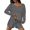 Ekouaer 3 Piece Waffle Knit Lounge Set for Women, Long Sleeve and Cami Top with Shorts Pajama Sets for All Seasons(White/Black)