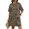 Ekouaer Cotton Nightgowns for Women Short Sleeve Sleep Shirts Crew Neck Night Dress Nightshirt with Pockets S-2XL(Leopard Print)