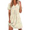Ekouaer Nightgowns for Women Cotton Night Gowns Pleated Nightshirts Henley V Neck Sleepshirts Short Sleeve Sleepwear(Yellow Red Florals)