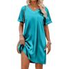 Ekouaer Satin Nightgowns for Women Silk Sleep Shirt Silky Loose Sleepwear V Neck Nightshirt Short Sleeve Pajamas(Blue Green)