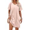 Ekouaer Satin Nightgowns for Women Silk Sleep Shirt Silky Loose Sleepwear V Neck Nightshirt Short Sleeve Pajamas(Champagne)