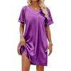 Ekouaer Satin Nightgowns for Women Silk Sleep Shirt Silky Loose Sleepwear V Neck Nightshirt Short Sleeve Pajamas(Purple)