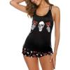 Ekouaer Womens Cami Pajama Set Sleeveless Racerback Tank Top Pjs Soft Sleepwear(Skull & Floral Graphic)