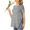 Ekouaer Women’s Maternity Shirts Short Sleeve Pregnancy Tops Blouses Split Side Casual Crewneck Pregnant Tunic Tee(Dark Grey Striped)