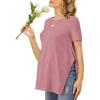 Ekouaer Women’s Maternity Shirts Short Sleeve Pregnancy Tops Blouses Split Side Casual Crewneck Pregnant Tunic Tee(Red Purple)