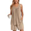 Ekouaer Womens Sleeveless Pajamas Set Cotton Pj Sets Tank Top and Shorts Sleepwear Summer 2 Piece Loungewear S-XXL(Khaki)