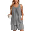 Ekouaer Womens Sleeveless Pajamas Set Cotton Pj Sets Tank Top and Shorts Sleepwear Summer 2 Piece Loungewear S-XXL(Light Gray)