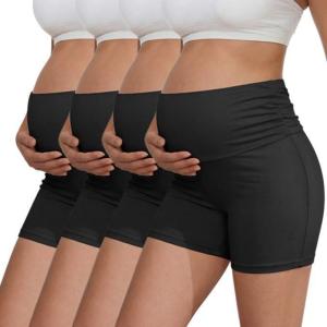 Ekouaer 4 Pack Women’s Maternity Shorts Pregnancy Biker Shorts Stretchy Workout Loungewear Mama Clothes(Black/Black/Black/Black)
