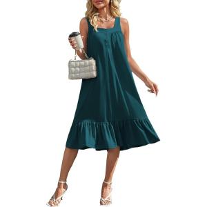 Ekouaer Cotton Nightgowns for Women Long Sleeveless Nightgown Victorian Sleep Dress with Pockets Night Shirt Lounge Dress(Blue Green)