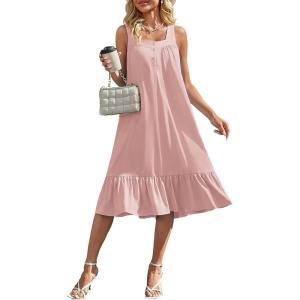 Ekouaer Cotton Nightgowns for Women Long Sleeveless Nightgown Victorian Sleep Dress with Pockets Night Shirt Lounge Dress(Light Pink)