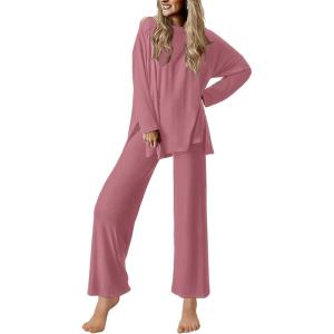 Ekouaer Lounge Sets for Women Long Sleeve Pajamas 2026 Loungewear Soft Comfy Pjs Two Piece Travel Outfits Set(Old Rose)