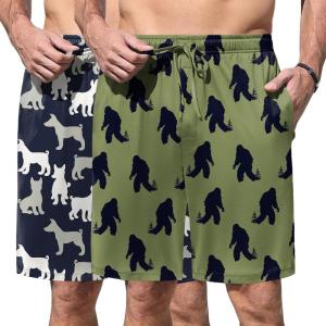 Ekouaer Men’s Pajama Shorts Soft Sleepwear Bottoms Elastic Waistband Loungewear Breathable Men Shorts with Pockets(01 Bigfoot and Dogs)