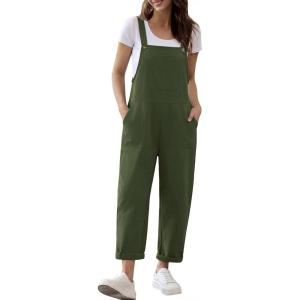 Ekouaer Overalls for Women Baggy Bib Jumpers Casual Sleeveless Jumpsuits One Piece Long Pant Rompers with Pockets 2026(Army Green)
