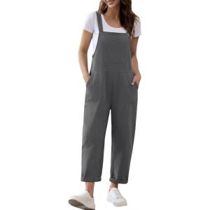 Ekouaer Overalls for Women Baggy Bib Jumpers Casual Sleeveless Jumpsuits One Piece Long Pant Rompers with Pockets 2026(Dark Grey)