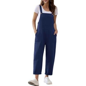 Ekouaer Overalls for Women Baggy Bib Jumpers Casual Sleeveless Jumpsuits One Piece Long Pant Rompers with Pockets 2026(Navy Blue)
