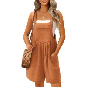 Ekouaer Overalls for Women Summer Rompers Short Jumpsuits Flowy Loose Fit Casual Beach Outfits with Pockets(Caramel)