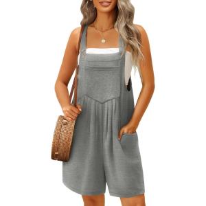Ekouaer Overalls for Women Summer Rompers Short Jumpsuits Flowy Loose Fit Casual Beach Outfits with Pockets(Light Grey)