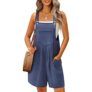 Ekouaer Overalls for Women Summer Rompers Short Jumpsuits Flowy Loose Fit Casual Beach Outfits with Pockets(Navy-1)
