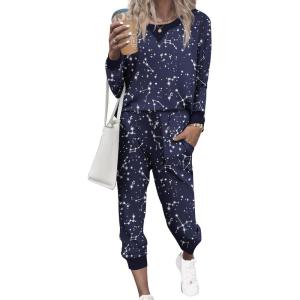 Ekouaer Pajamas Set Long Sleeve Pj Sets 2 Piece Jogger Pajama Sets Soft Sleepwear Loungewear for Women(Blue Star)