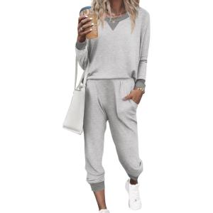 Ekouaer Pajamas Set Long Sleeve Pj Sets 2 Piece Jogger Pajama Sets Soft Sleepwear Loungewear for Women(Grey)