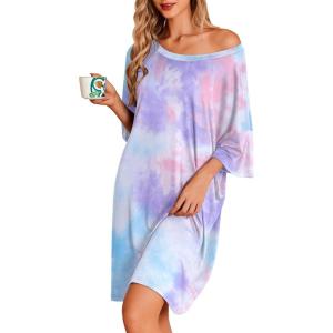 Ekouaer Plus Size Nightgowns for Women Oversized Sleep Shirt Short Sleeve Nightshirt T-Shirt Dress Sleepwear S-5XL(Tie Dye)