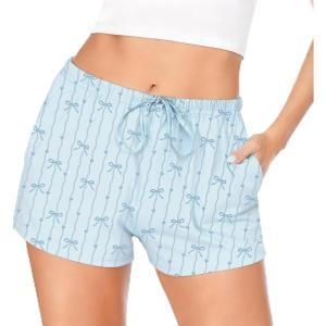 Ekouaer Women Pajama Shorts Comfy Lounge Bottom with Pockets Stretch Strip Sleepwear Drawstring Pj Bottoms Sleep Shorts(Bow Stripe)