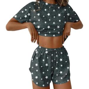Ekouaer Womens Pajama Sets Sexy Lounge Sets Side Split Short Pj Sets Cute Pjs 2 Piece Comfy Sleepwear Loungewear(Five-pointed Star)
