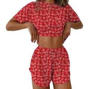 Ekouaer Womens Pajama Sets Sexy Lounge Sets Side Split Short Pj Sets Cute Pjs 2 Piece Comfy Sleepwear Loungewear(Little Heart)