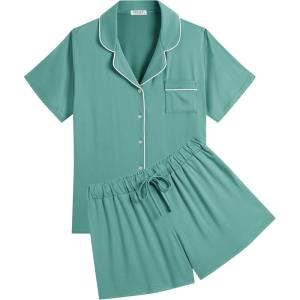 Ekouaer Womens Pajamas Set Soft Classic Notch Collar Bride Pjs Comfy Short Sleeve Sleepwear Loungewear(Gray Green)