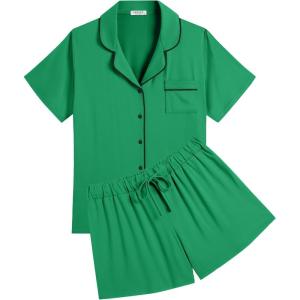 Ekouaer Womens Pajamas Set Soft Classic Notch Collar Bride Pjs Comfy Short Sleeve Sleepwear Loungewear(Viridian)