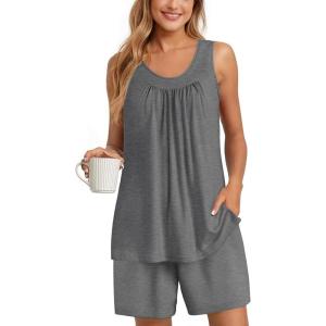 Ekouaer Womens Sleeveless Pajamas Set Cotton Pj Sets Tank Top and Shorts Sleepwear Summer 2 Piece Loungewear S-XXL(Dark Gray)