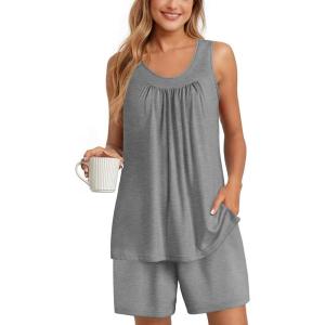 Ekouaer Womens Sleeveless Pajamas Set Cotton Pj Sets Tank Top and Shorts Sleepwear Summer 2 Piece Loungewear S-XXL(Light Gray)