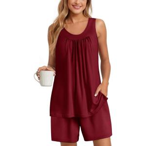 Ekouaer Womens Sleeveless Pajamas Set Cotton Pj Sets Tank Top and Shorts Sleepwear Summer 2 Piece Loungewear S-XXL(Wine Red)