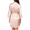 Ekouaer Womens Satin Robes 3/4 Sleeve Bridesmaid Bride Party Silk Robe Short Cute Silky Sleepwear with pockets Pink Apricot S