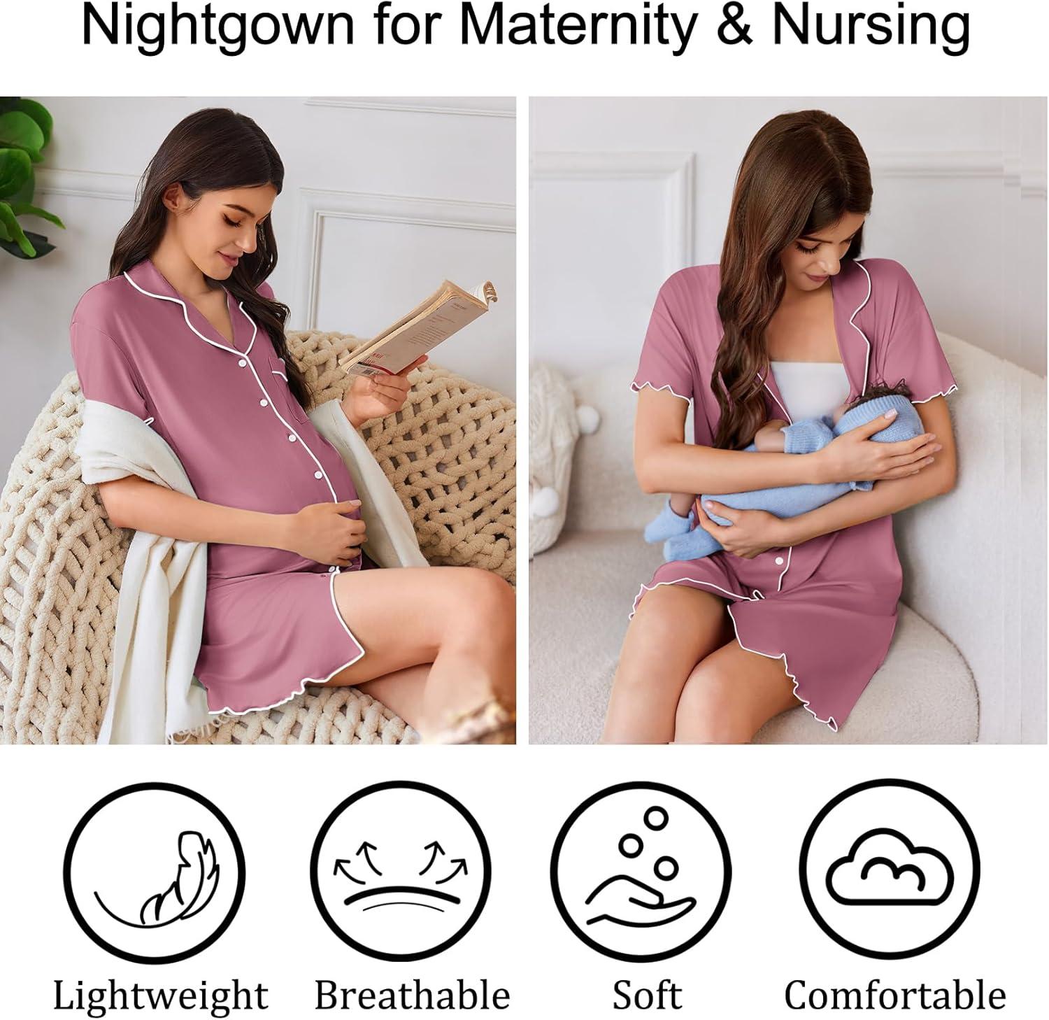 imageEkouaer Cotton Nightgowns for Women Button Down Sleep Shirts Short Sleeve Night Gown Boyfriend Sleepwear Soft Night ShirtsPurple Red