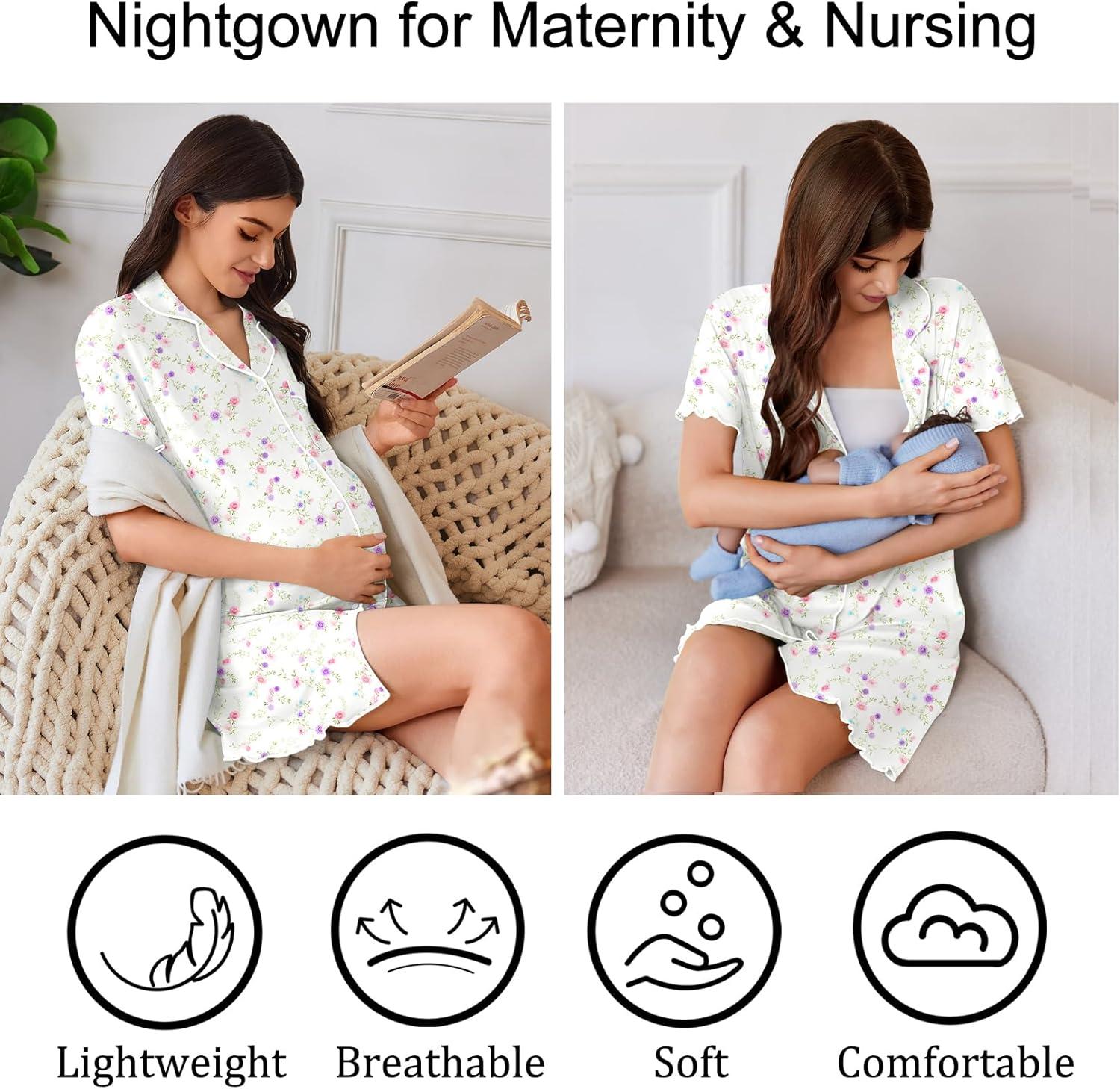 imageEkouaer Cotton Nightgowns for Women Button Down Sleep Shirts Short Sleeve Night Gown Boyfriend Sleepwear Soft Night ShirtsWhite Floral