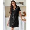 Ekouaer Cotton Nightgowns for Women Button Down Sleep Shirts Short Sleeve Night Gown Boyfriend Sleepwear Soft Night Shirts(Black)