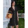 Ekouaer Cotton Nightgowns for Women Button Down Sleep Shirts Short Sleeve Night Gown Boyfriend Sleepwear Soft Night Shirts(Black)