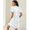 Ekouaer Cotton Nightgowns for Women Button Down Sleep Shirts Short Sleeve Night Gown Boyfriend Sleepwear Soft Night Shirts(Blue Flowers)