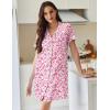 Ekouaer Cotton Nightgowns for Women Button Down Sleep Shirts Short Sleeve Night Gown Boyfriend Sleepwear Soft Night Shirts(Pink Floral)