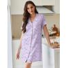 Ekouaer Cotton Nightgowns for Women Button Down Sleep Shirts Short Sleeve Night Gown Boyfriend Sleepwear Soft Night Shirts(Purple Flowers)