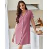 Ekouaer Cotton Nightgowns for Women Button Down Sleep Shirts Short Sleeve Night Gown Boyfriend Sleepwear Soft Night Shirts(Purple Red)