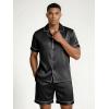 Ekouaer Mens Silk Satin Pajamas Set, Short Sleeve Sleepwear Lightweight Button Up Lounge Pjs Set with Pockets S-4XL(Black)
