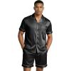 Ekouaer Mens Silk Satin Pajamas Set, Short Sleeve Sleepwear Lightweight Button Up Lounge Pjs Set with Pockets S-4XL(Black)