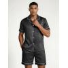 Ekouaer Mens Silk Satin Pajamas Set, Short Sleeve Sleepwear Lightweight Button Up Lounge Pjs Set with Pockets S-4XL(Black Leopard)